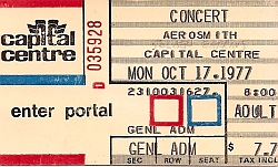 Aerosmith show ticket with Golden Earring December 22, 1977 Largo - Capital Center